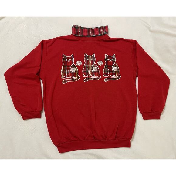 Grannycore Vintage novelty Cat Kittens Mock Turtleneck Sweatshirt XL - Picture 1 of 5